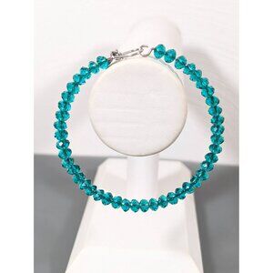 Love This Life Teal Green Faceted Glass Bead Bangle‎ Stacking Bracelet 8"